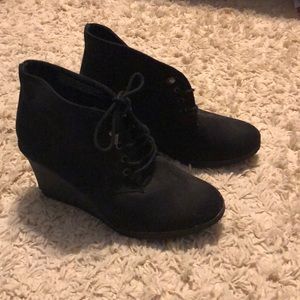 Faux Suede Black Lace up Booties
